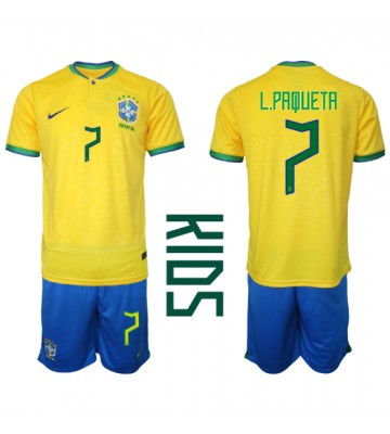 Maillot de foot Brésil Lucas Paqueta #7 Domicile enfant Monde 2022 Manches Courte (+ pantalon court)